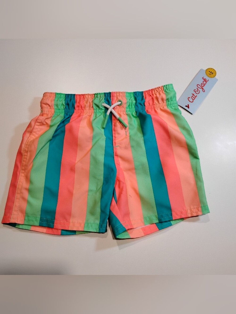 NEW!  Cat & Jack Kids' Striped Swim Trunks - Coral, Teal & Mint